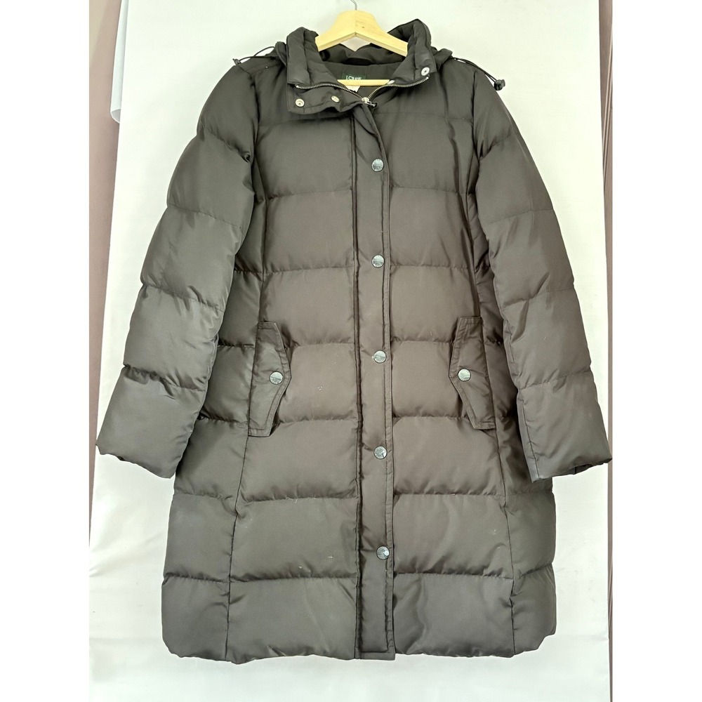 J.Crew Womens Long Puffer Coat Black Removable Hood Quilted Parka Jacket